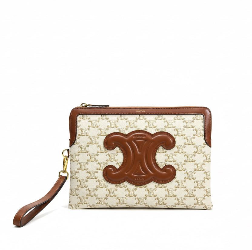 Front view of Celine Clutch on white background.