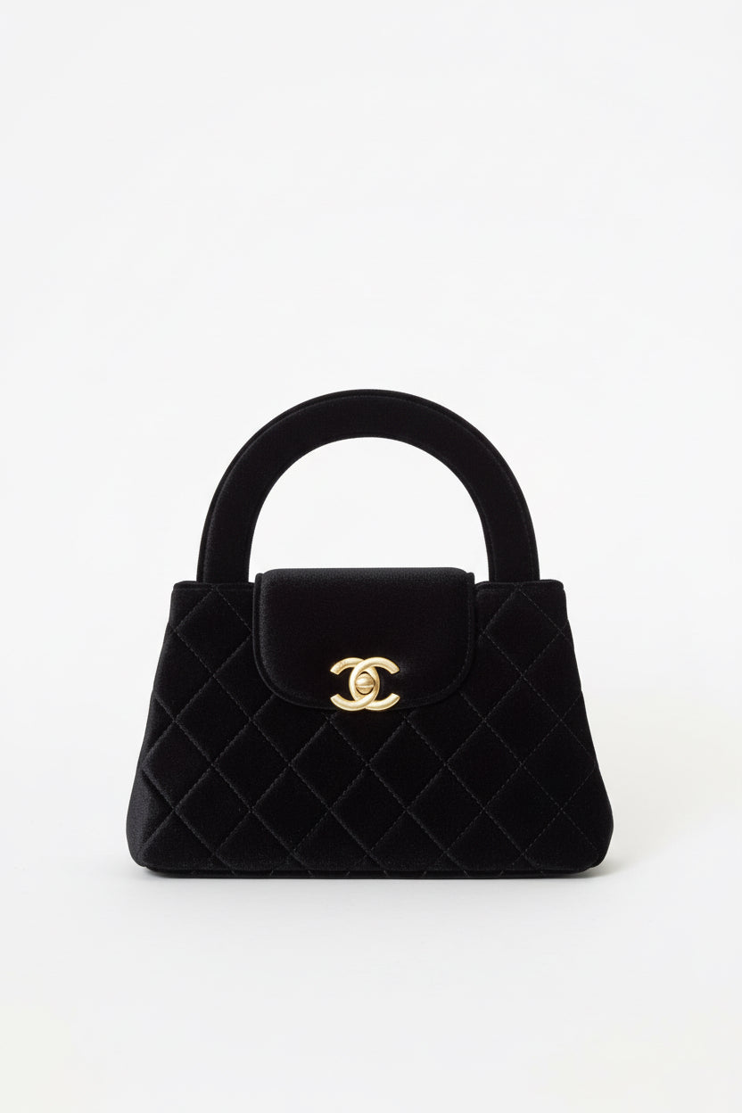 Front view of Chanel Small Kelly Shopper on white background.